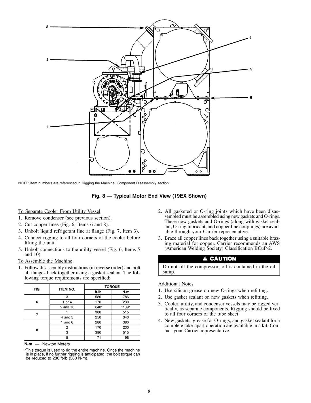 Carrier 19EX, 17 installation instructions Item no Torque, Ft-lb 