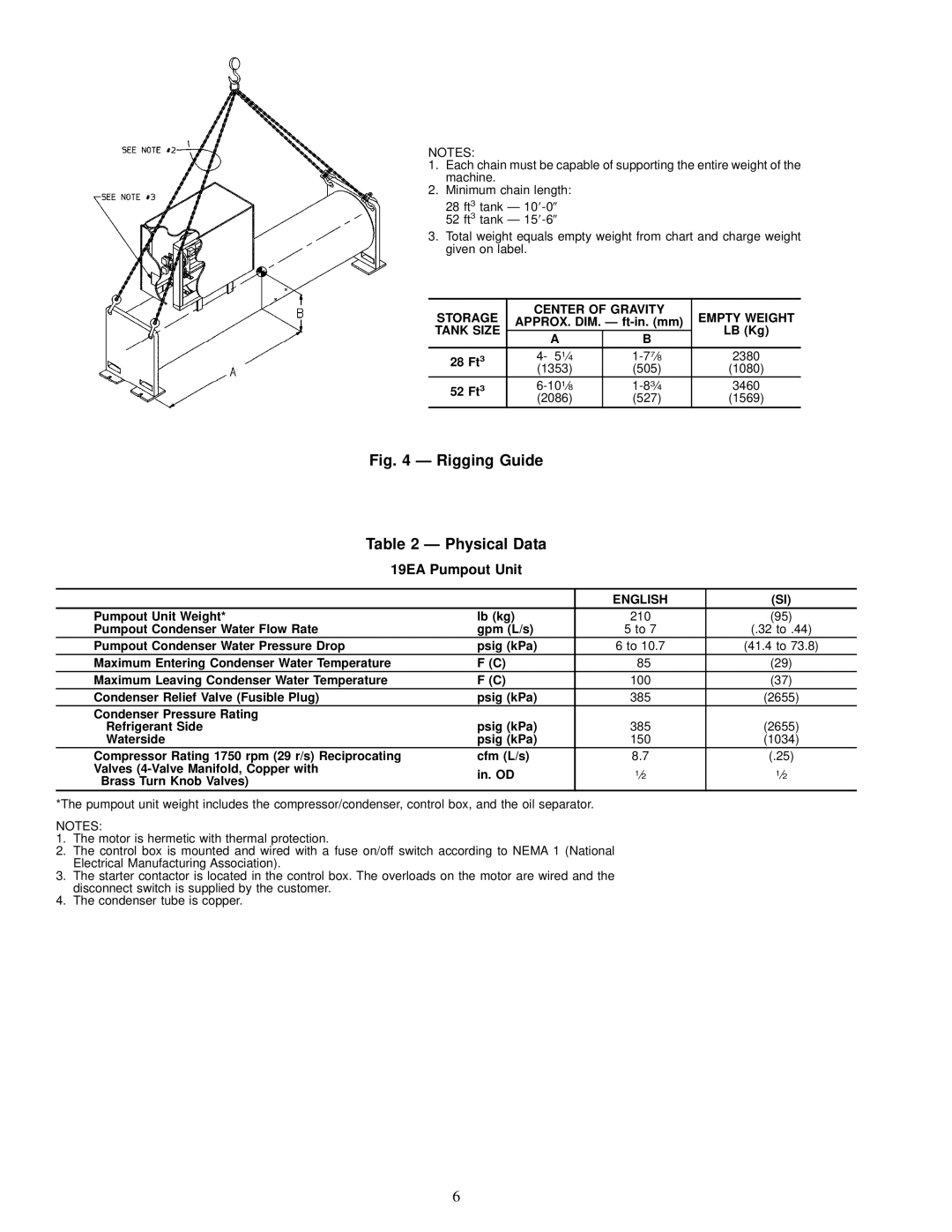 Carrier 19XB specifications Storage Center of Gravity Empty Weight, Tank Size, English 