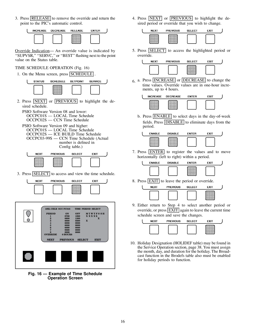 Carrier 19XL specifications Example of Time Schedule Operation Screen 