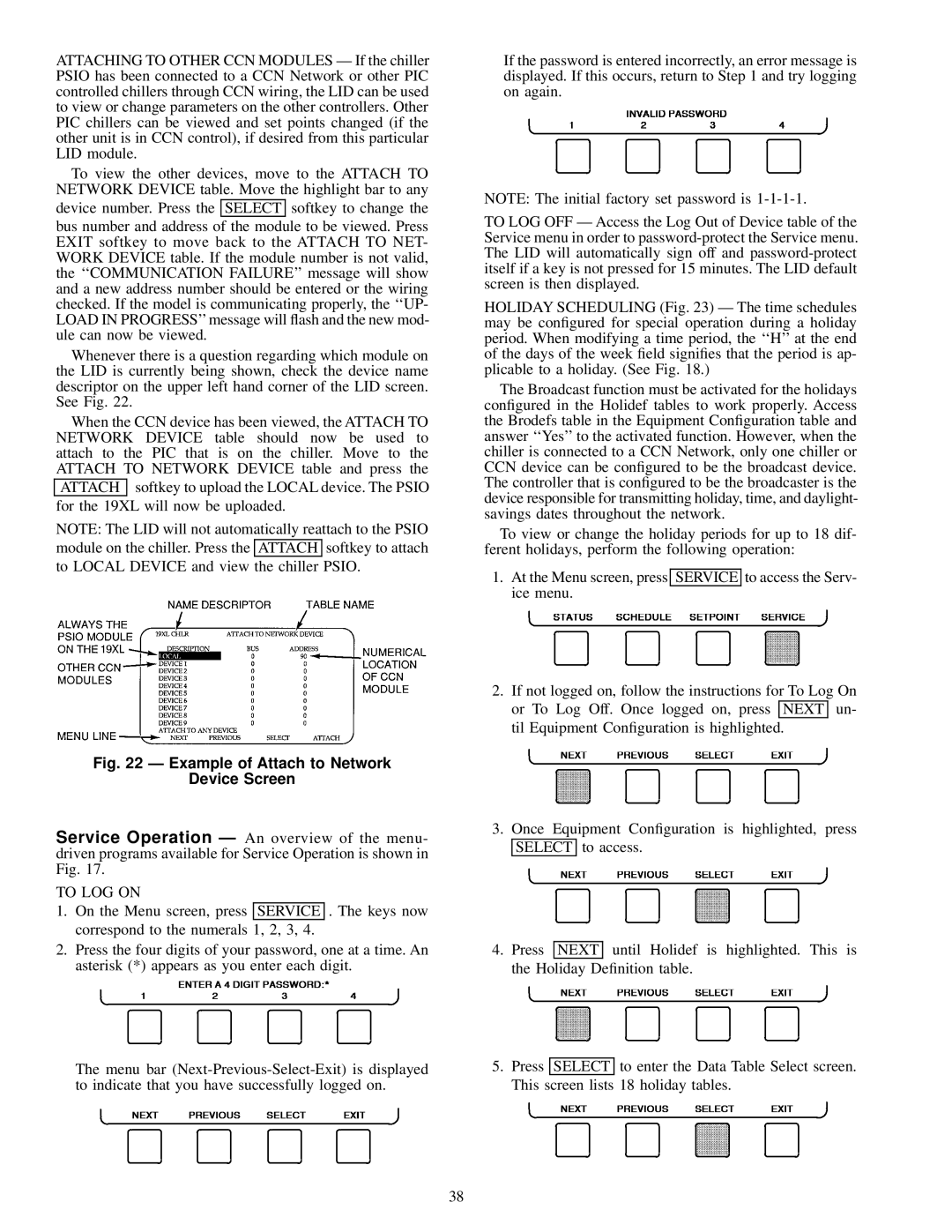 Carrier 19XL specifications Example of Attach to Network Device Screen, To LOG on 