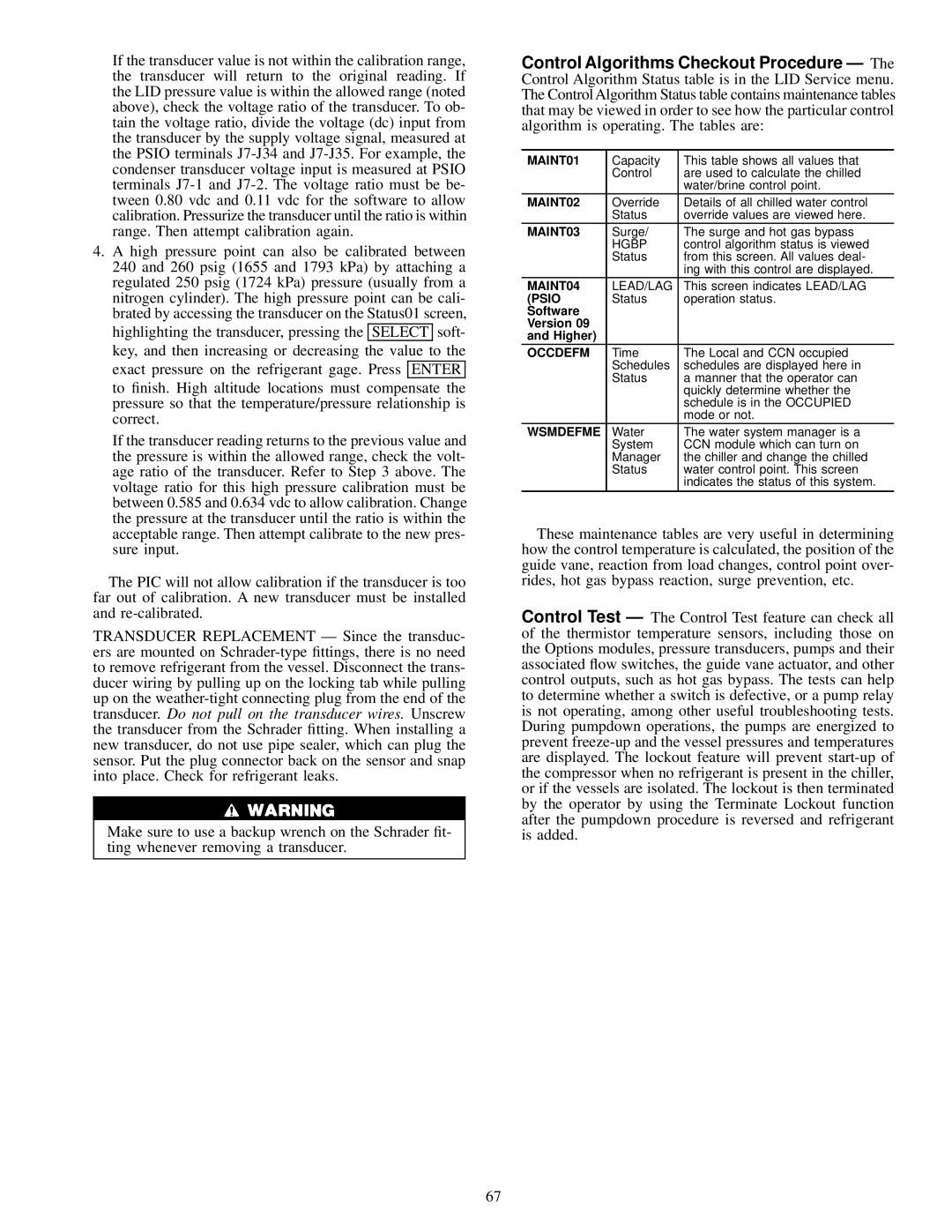 Carrier 19XL specifications MAINT01, MAINT02, MAINT03, MAINT04, Occdefm, Wsmdefme 