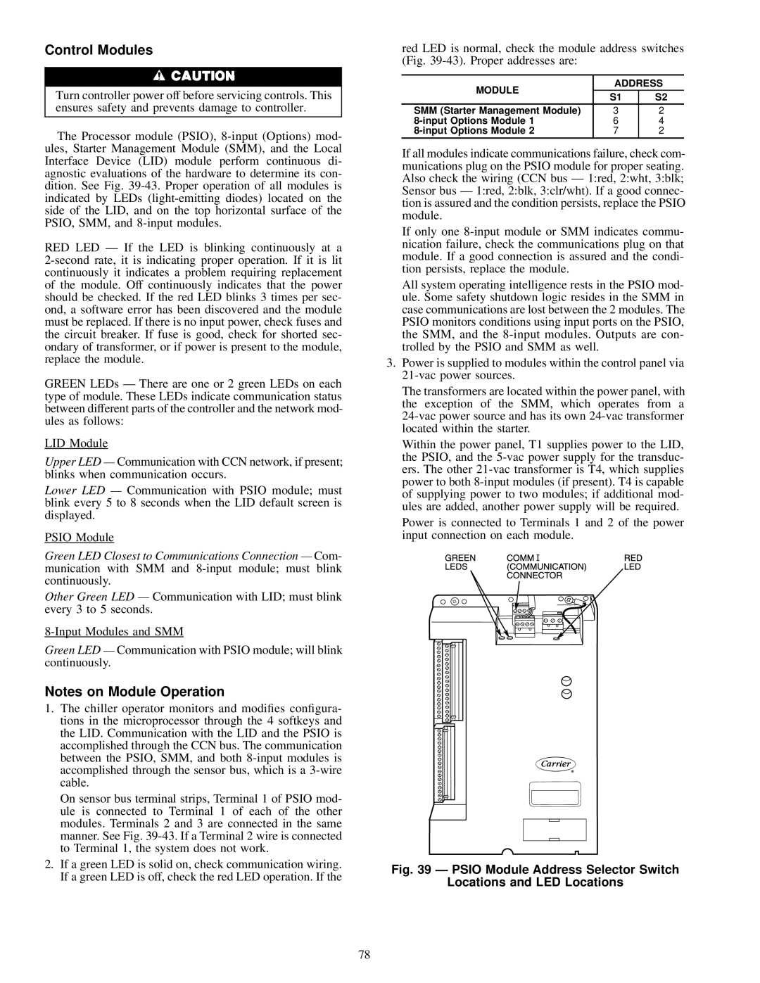 Carrier 19XL specifications Control Modules, Module Address, Input Options Module 