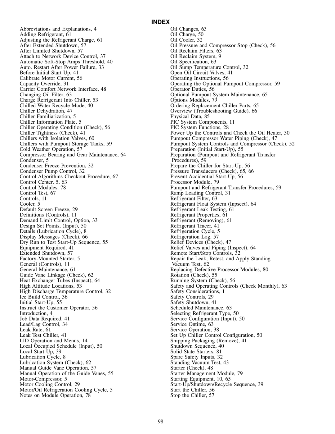 Carrier 19XL specifications Index 