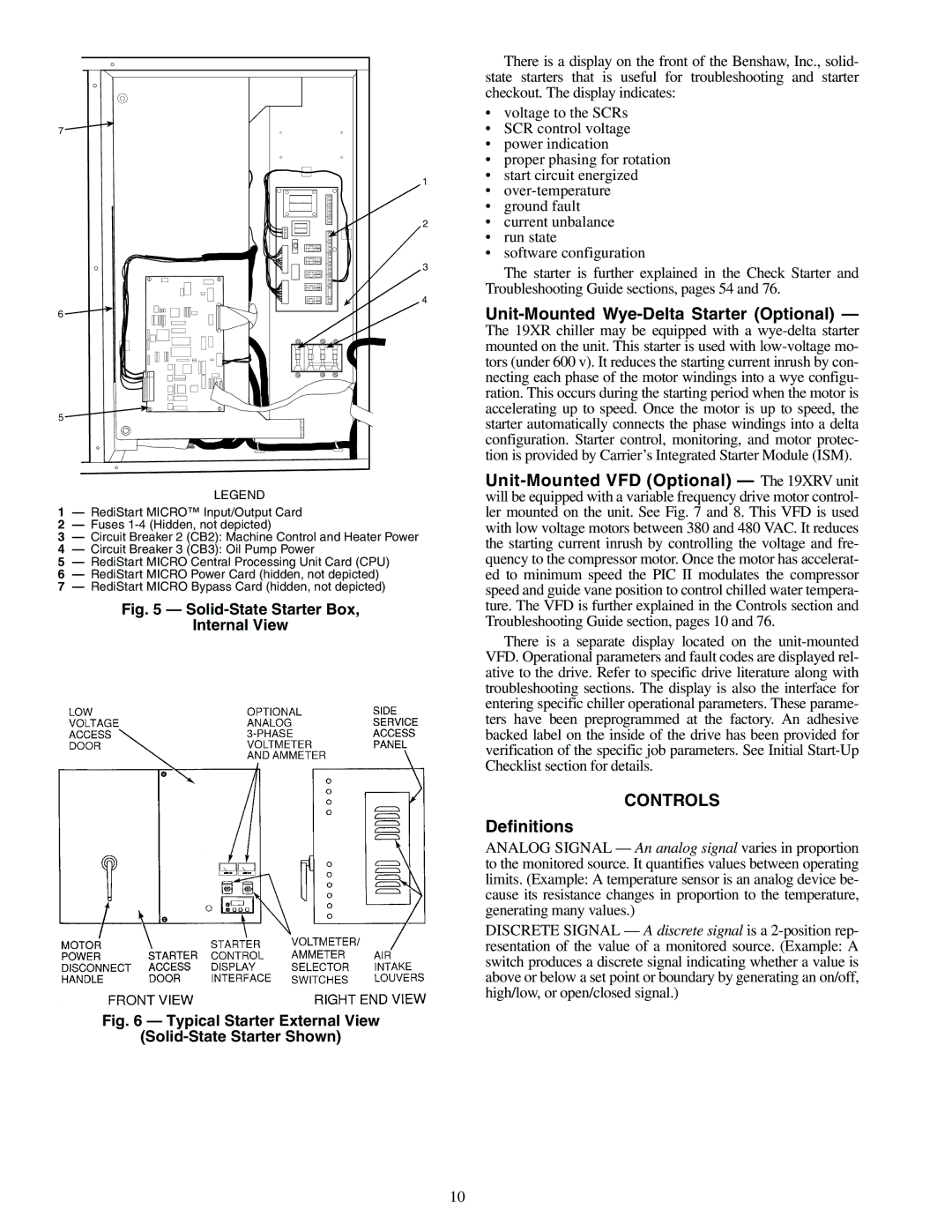 Carrier 19XR, XRV specifications Unit-Mounted Wye-Delta Starter Optional, Controls, Definitions 