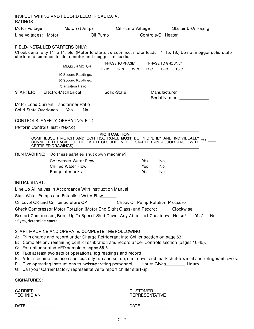 Carrier 19XR, XRV specifications Inspect Wiring and Record Electrical Data Ratings, CL-2 