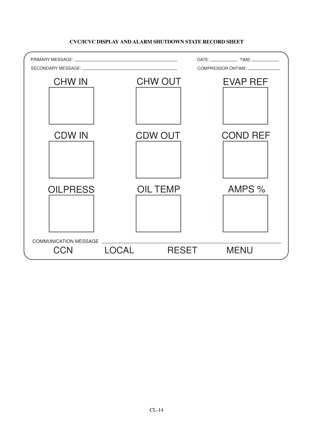 Carrier 19XR, XRV specifications CCN Local Reset, CL-14 