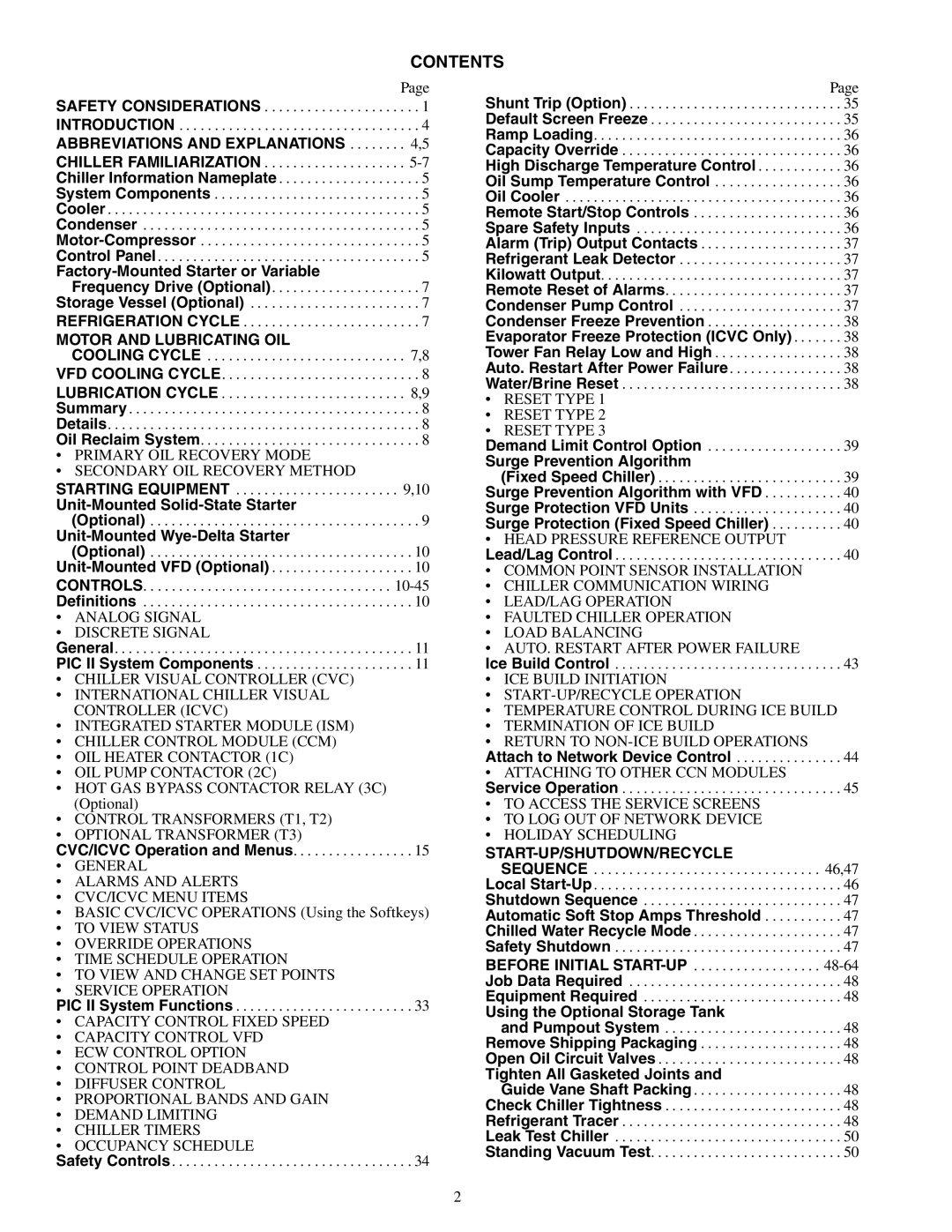 Carrier 19XR, XRV specifications Contents 