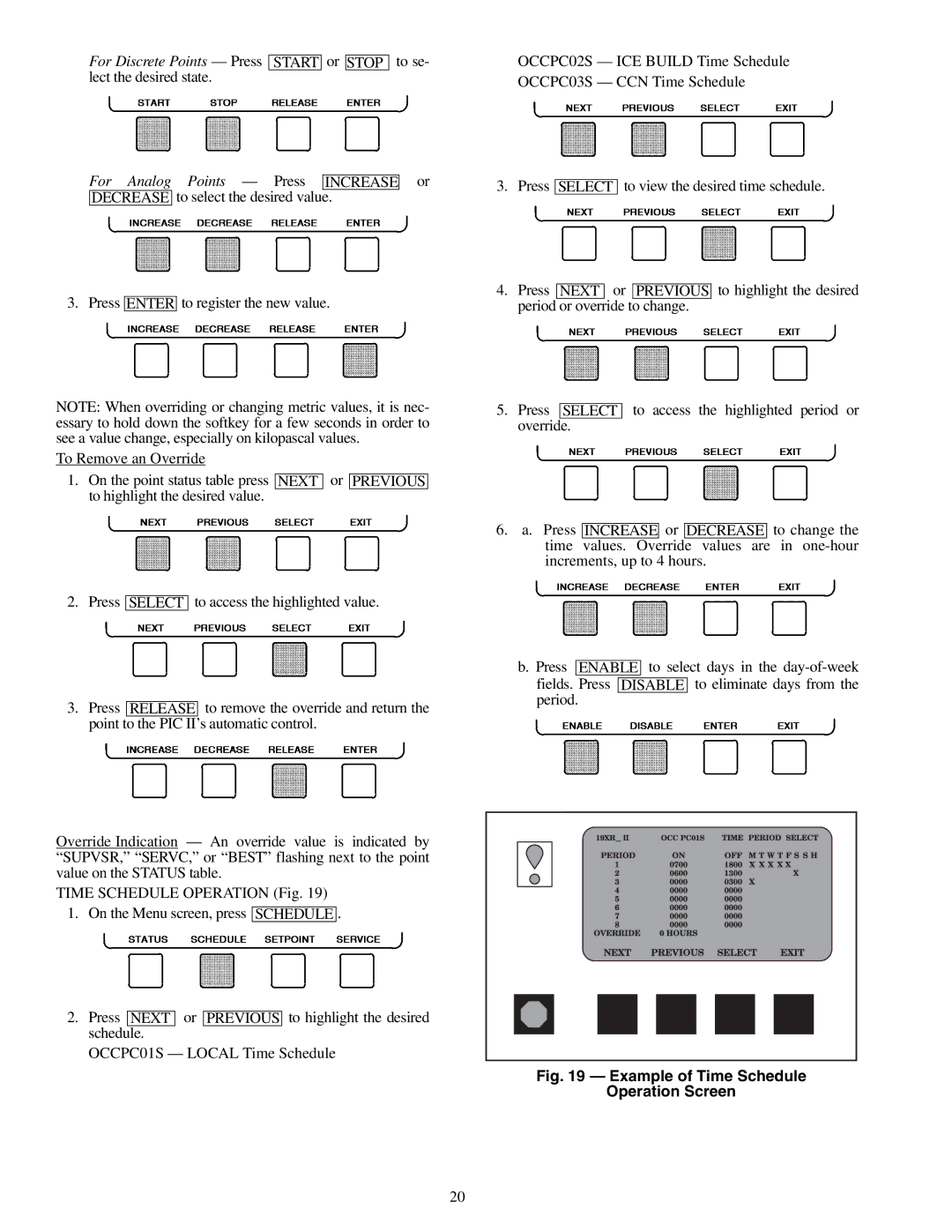 Carrier 19XR, XRV specifications Example of Time Schedule Operation Screen 