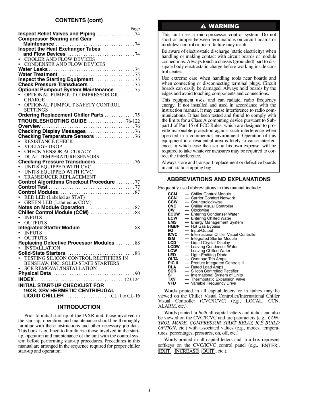 Carrier 19XR, XRV specifications Introduction, Abbreviations and Explanations 