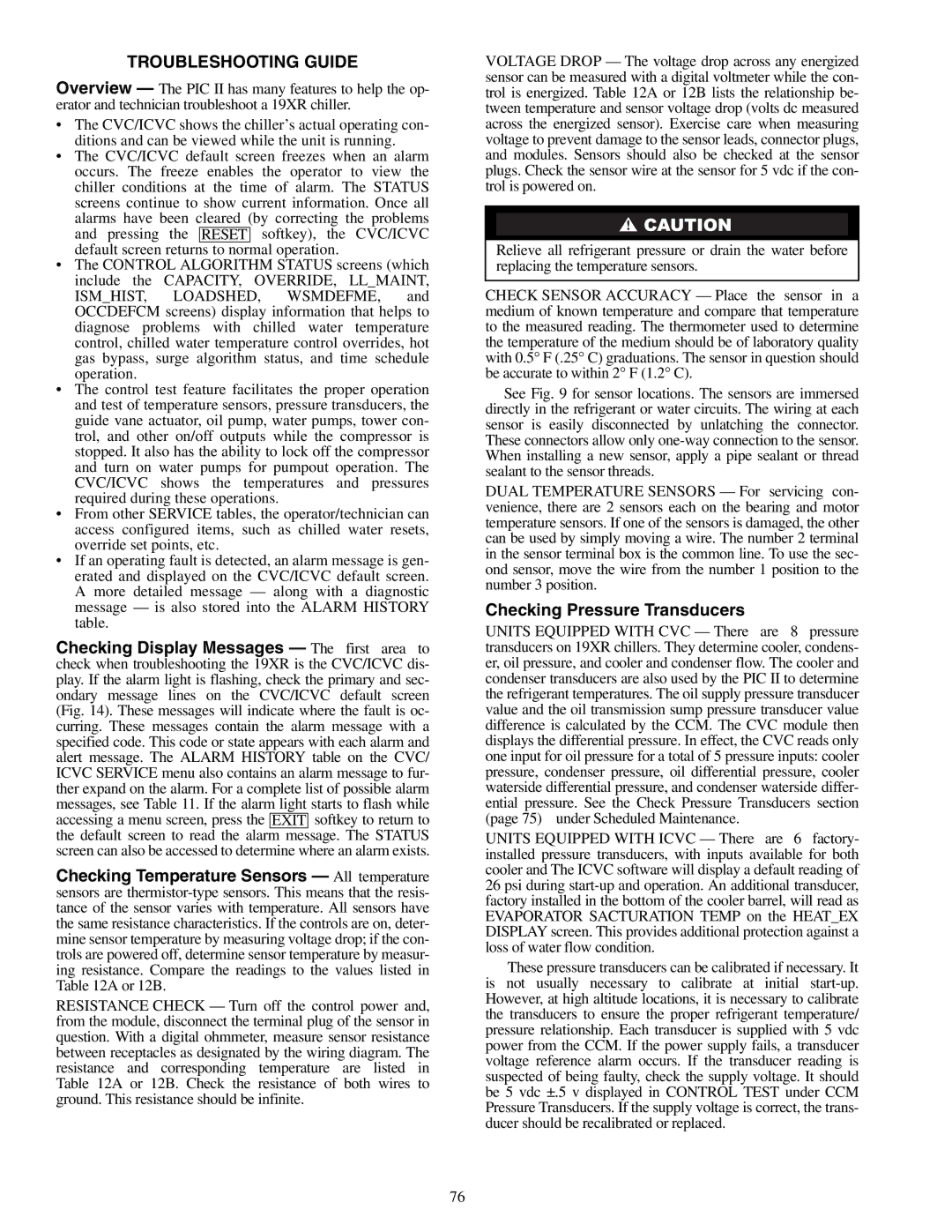 Carrier 19XR, XRV specifications Troubleshooting Guide, Checking Pressure Transducers 