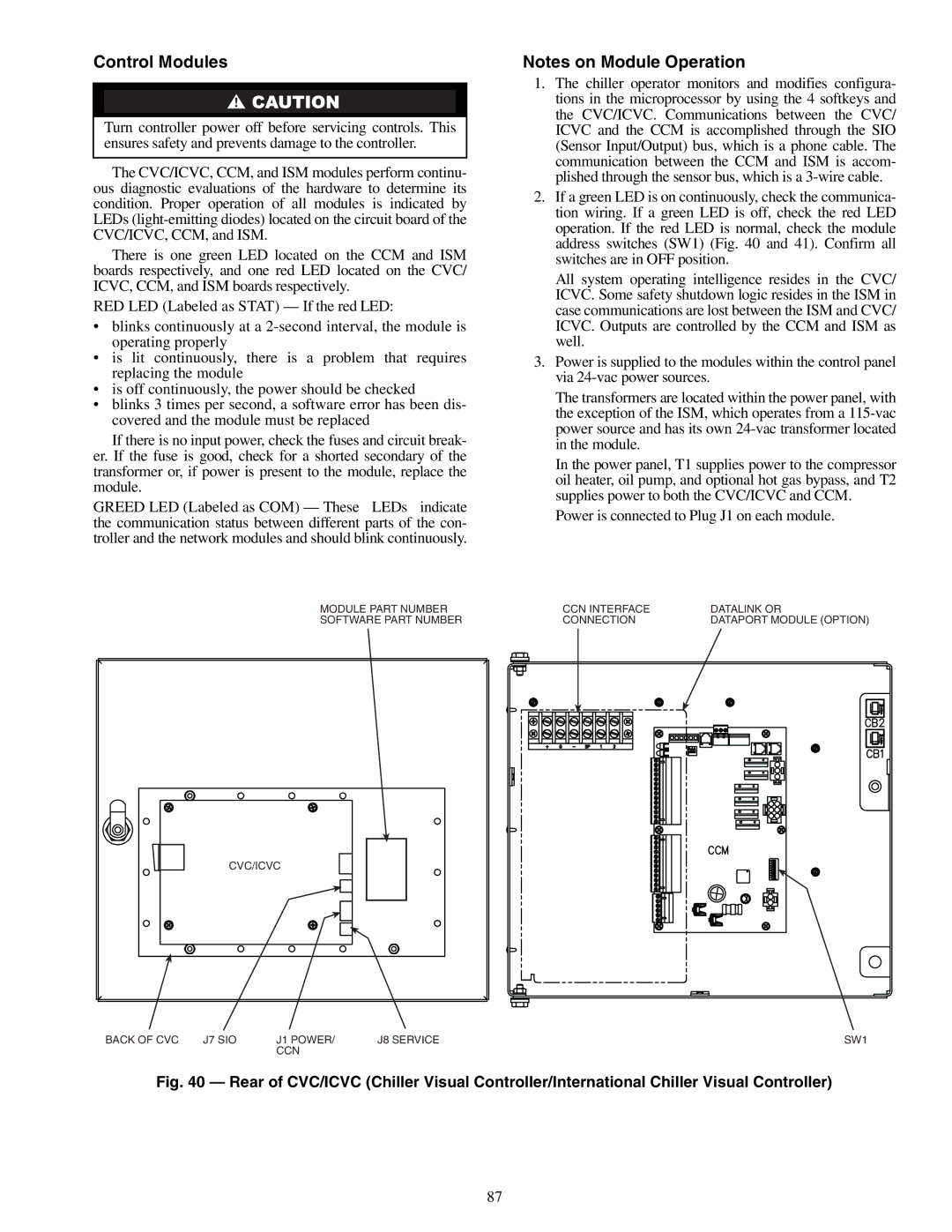 Carrier XRV, 19XR specifications Control Modules, Power is connected to Plug J1 on each module 