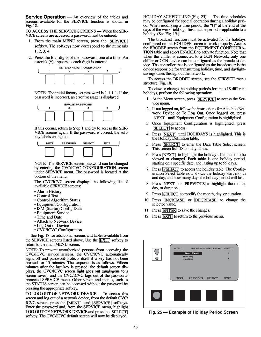 Carrier XRV, 19XR specifications Example of Holiday Period Screen 