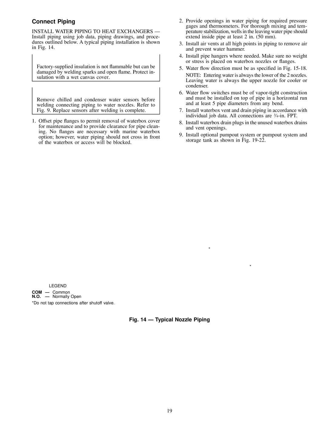 Carrier 19XR installation instructions Typical Nozzle Piping, COM Ð Common 