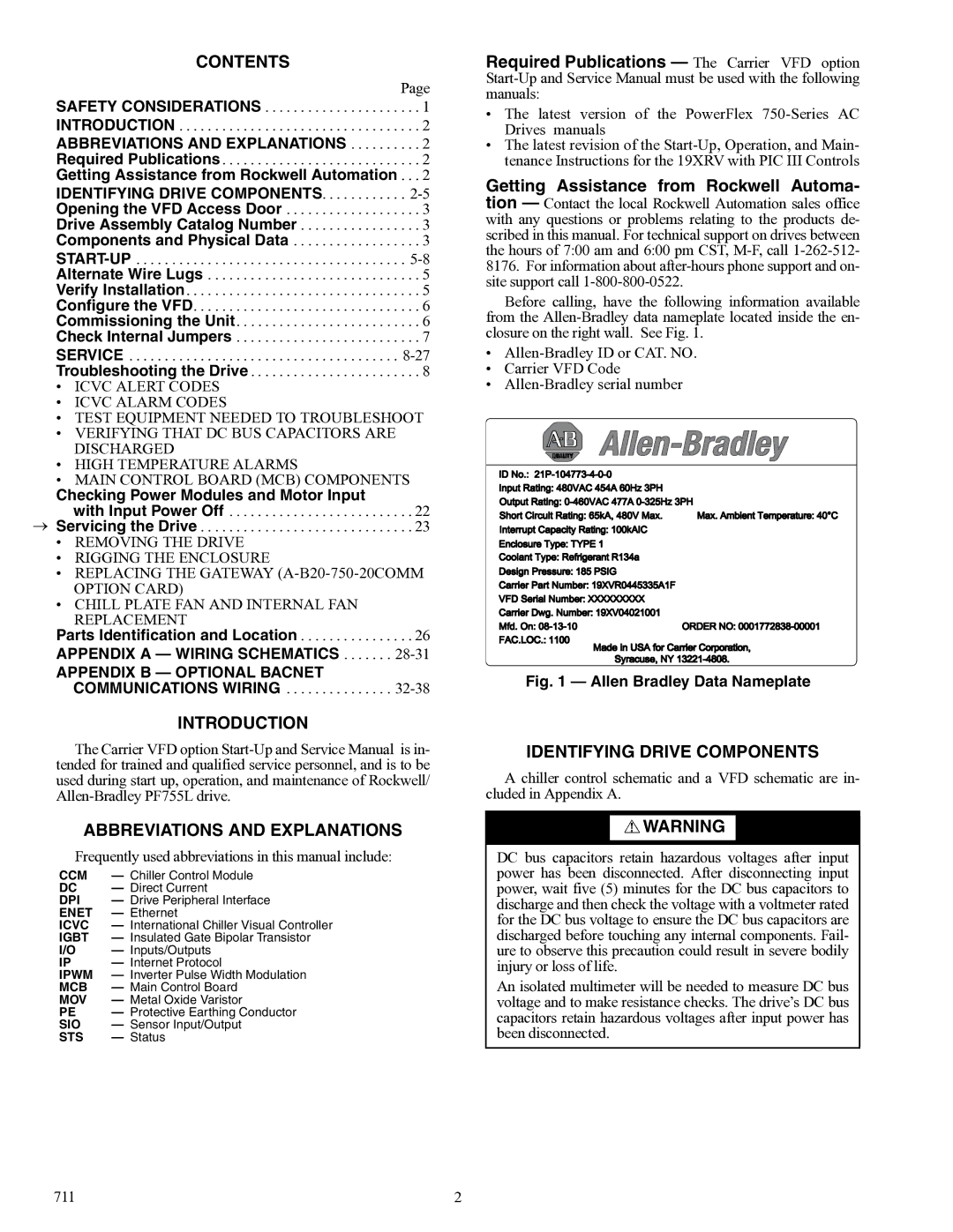 Carrier 19XRV specifications Contents 