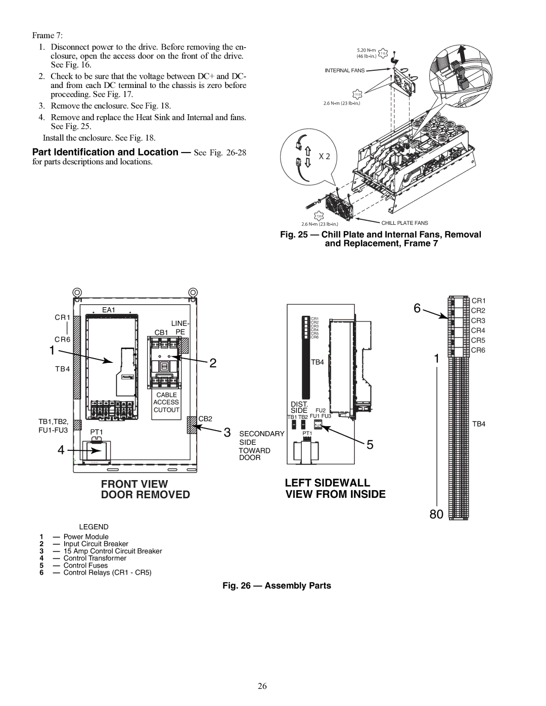 Carrier 19XRV specifications A19-1847, CR1 EA1 Line CR6 CB1 TB4, CB2 FU1-FU3 PT1 Secondary Side Toward Door, TB4 Dist Side 