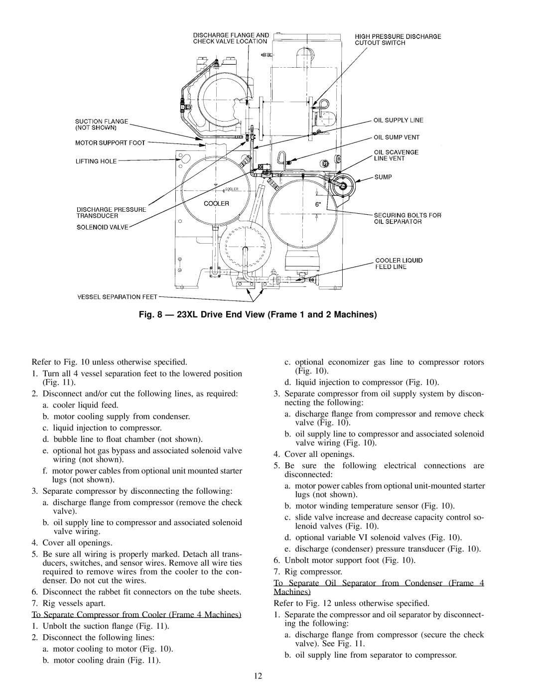 Carrier 23 XL installation instructions 23XL Drive End View Frame 1 and 2 Machines 