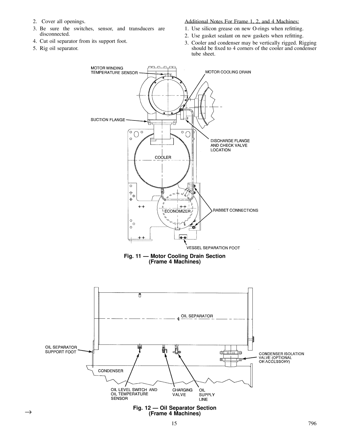 Carrier 23 XL installation instructions Motor Cooling Drain Section Frame 4 Machines 