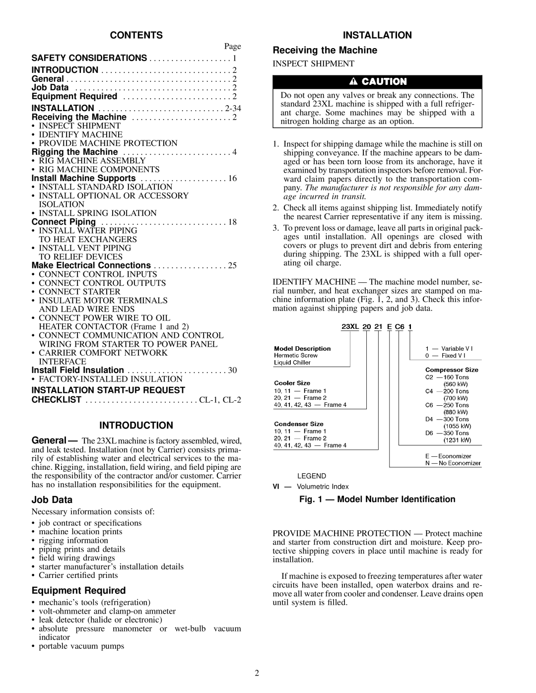 Carrier 23 XL installation instructions Contents 