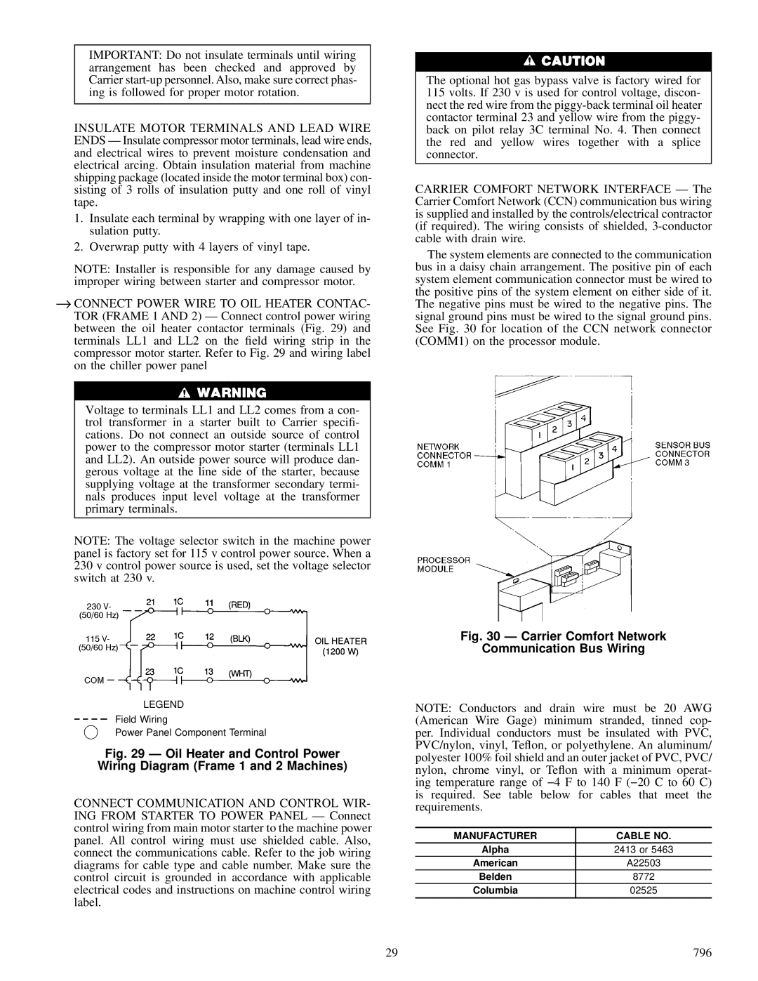 Carrier 23 XL installation instructions Carrier Comfort Network Communication Bus Wiring, Manufacturer Cable no 