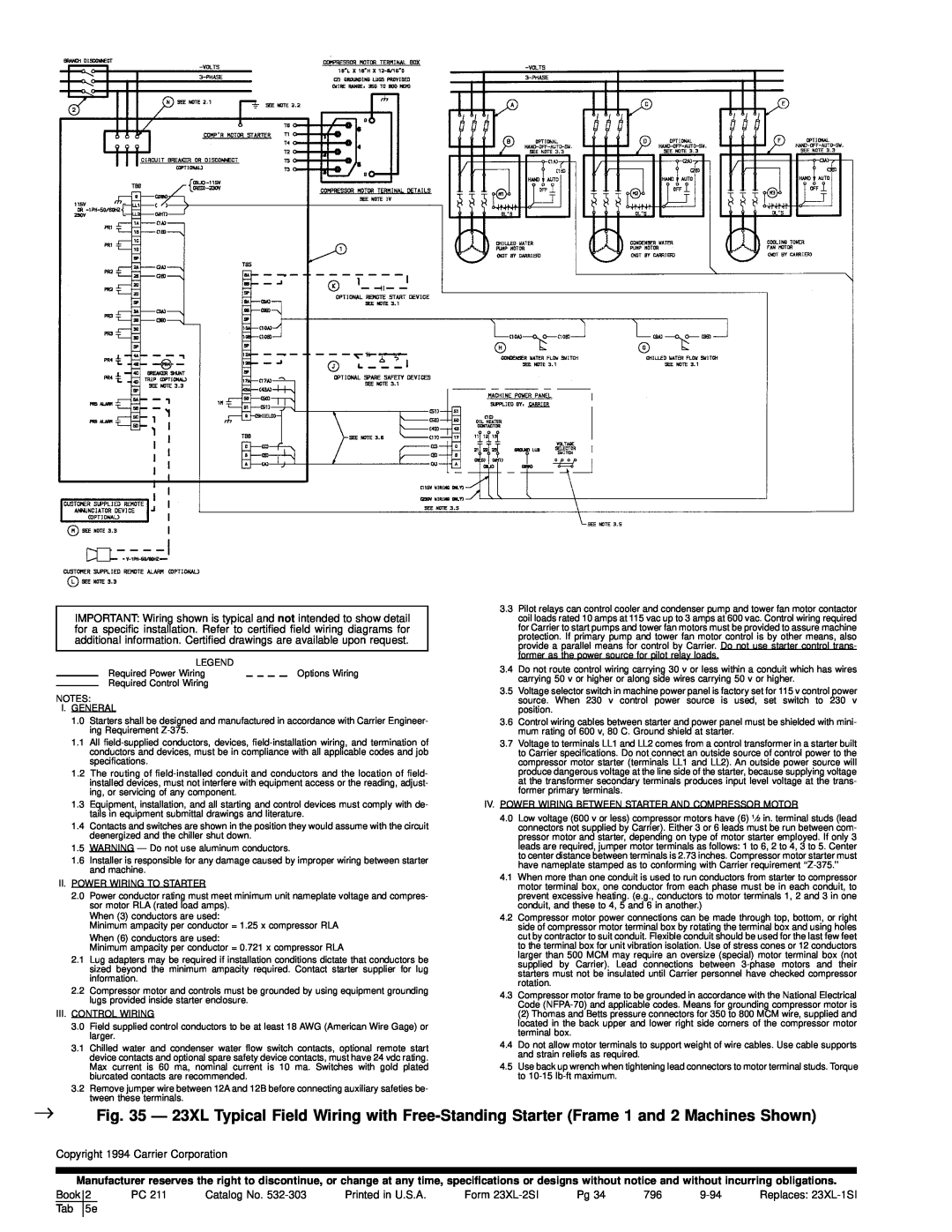 Carrier 23 XL installation instructions Copyright 1994 Carrier Corporation 
