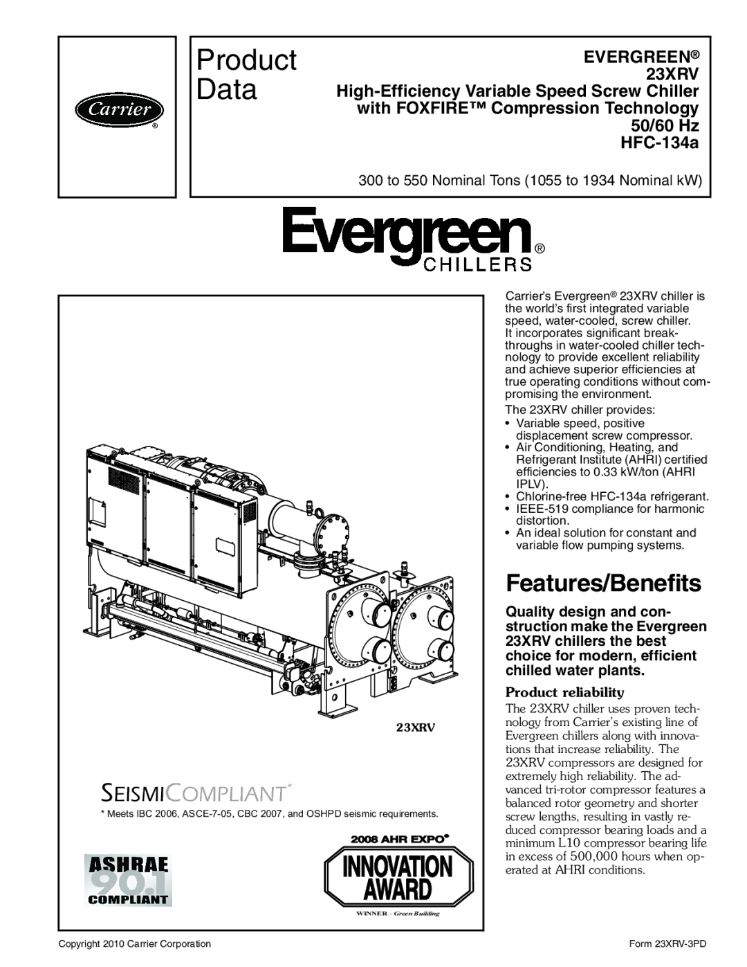 Carrier 23XRV manual Features/Benefits, Product reliability 