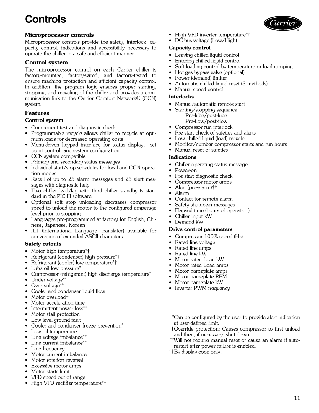 Carrier 23XRV manual Controls, Microprocessor controls, Control system, Features 