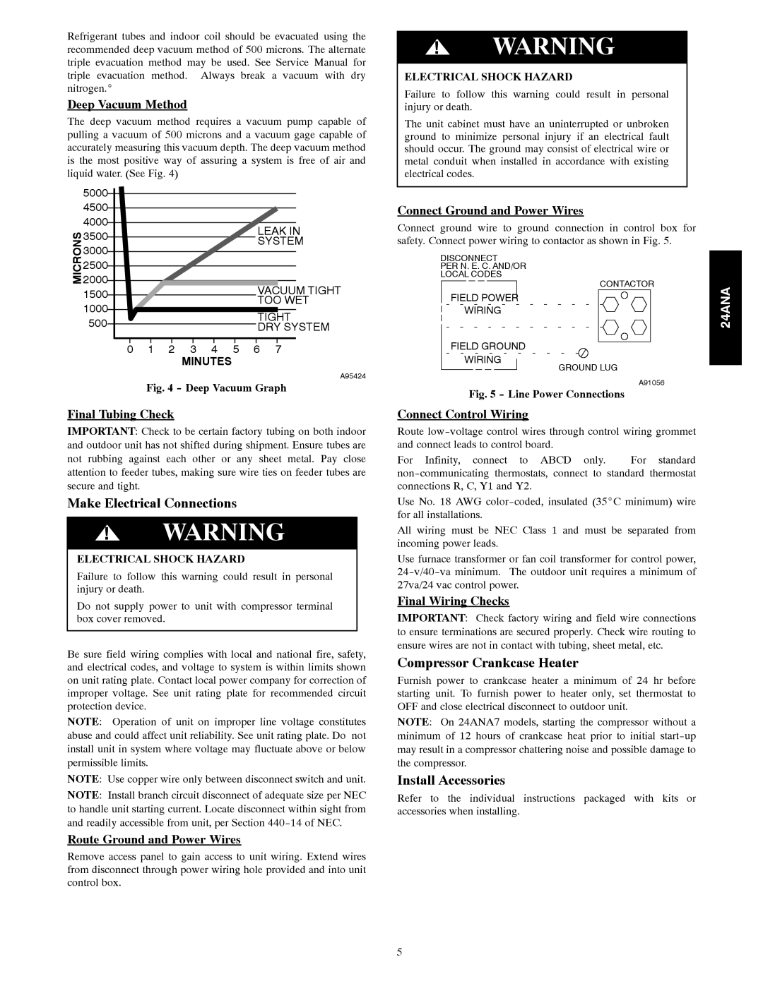 Carrier 24ANA installation instructions Make Electrical Connections, Compressor Crankcase Heater, Install Accessories 