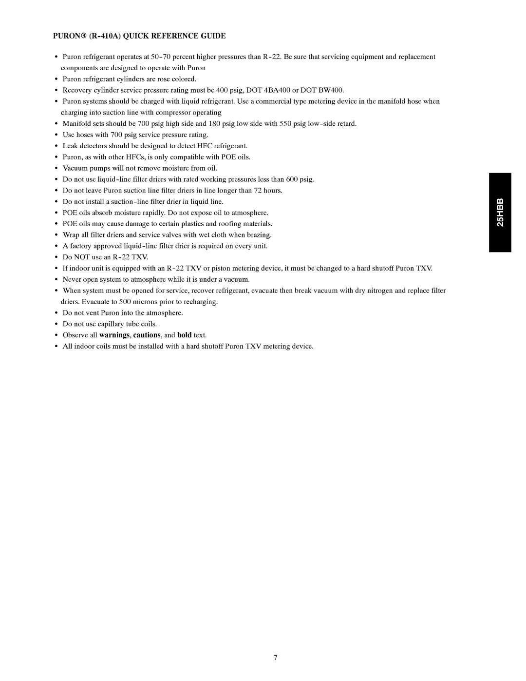 Carrier 25HBB installation instructions Puronr R-410A Quick Reference Guide 