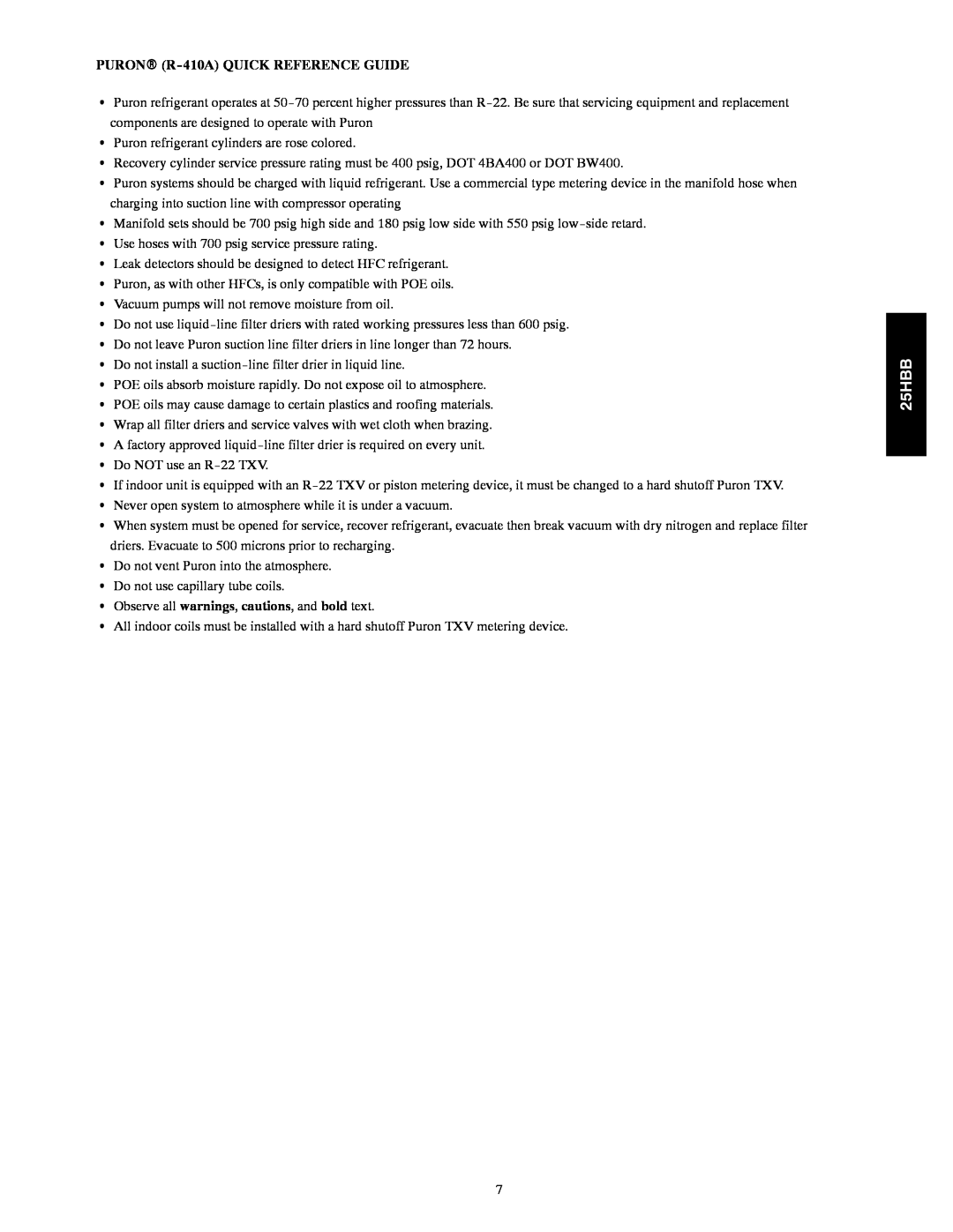 Carrier 25HBB installation instructions PURONR R-410AQUICK REFERENCE GUIDE 