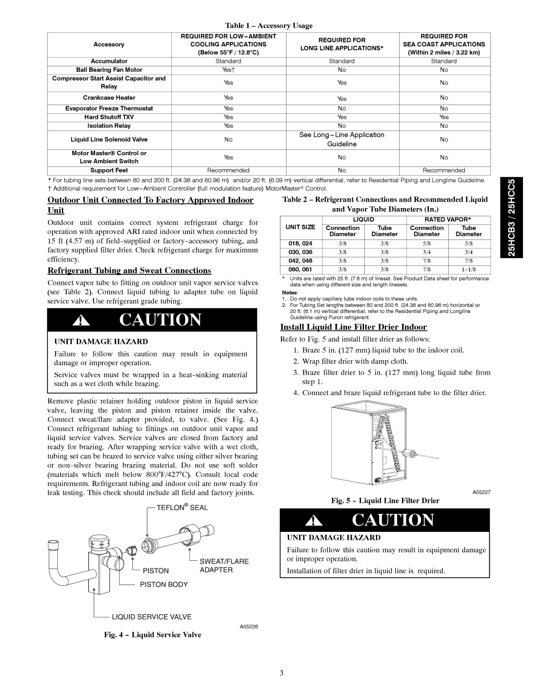 Carrier 25HCB3, 25HCC5 Outdoor Unit Connected To Factory Approved Indoor Unit, Refrigerant Tubing and Sweat Connections 