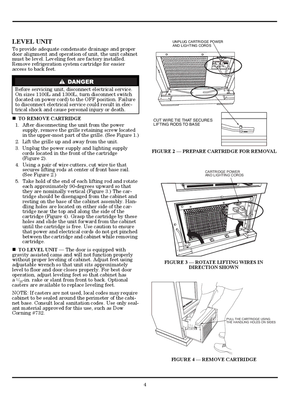 Carrier 260L, 1300L owner manual Level Unit, „ to Remove Cartridge 