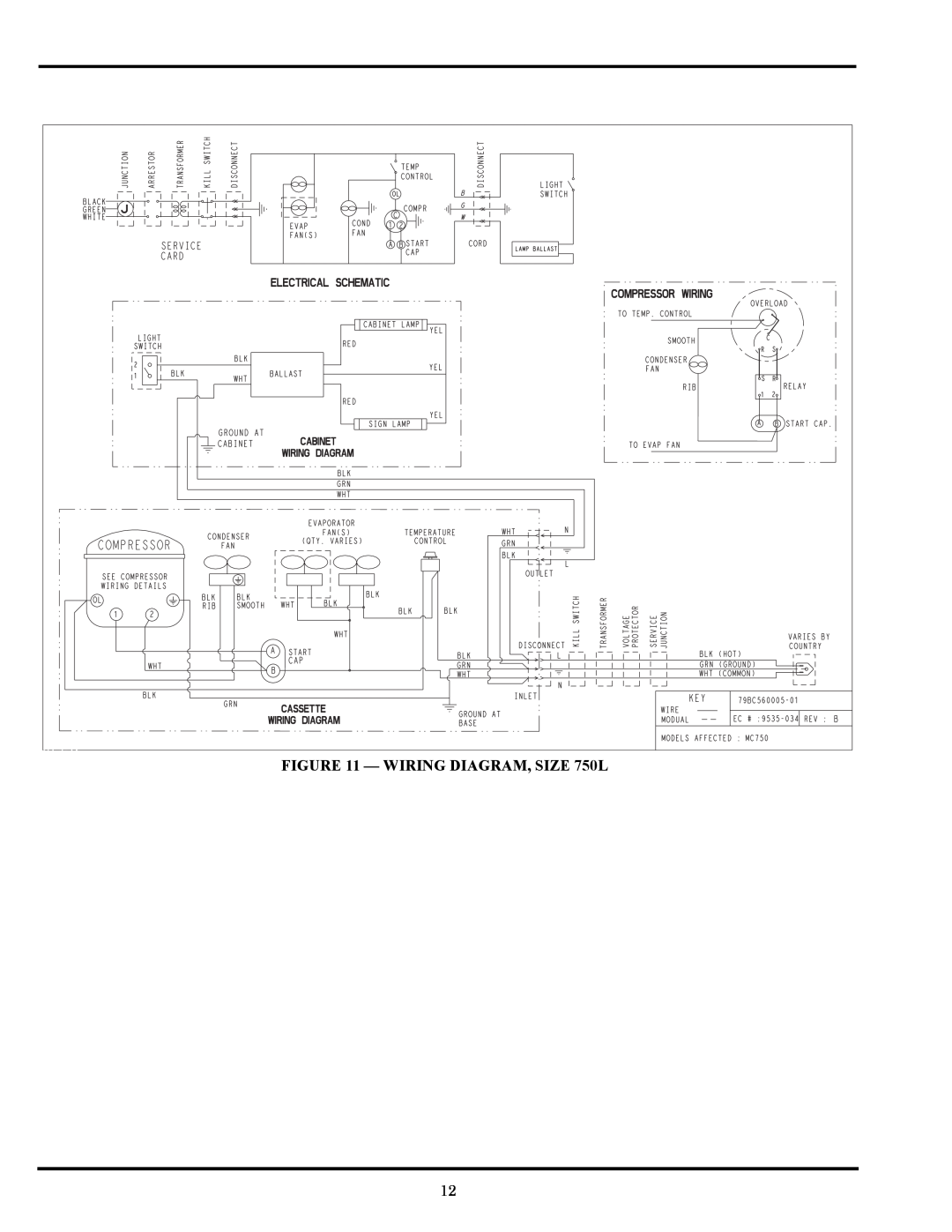 Carrier 260L, 1300L owner manual WIRING DIAGRAM, SIZE 750L, a79-12 