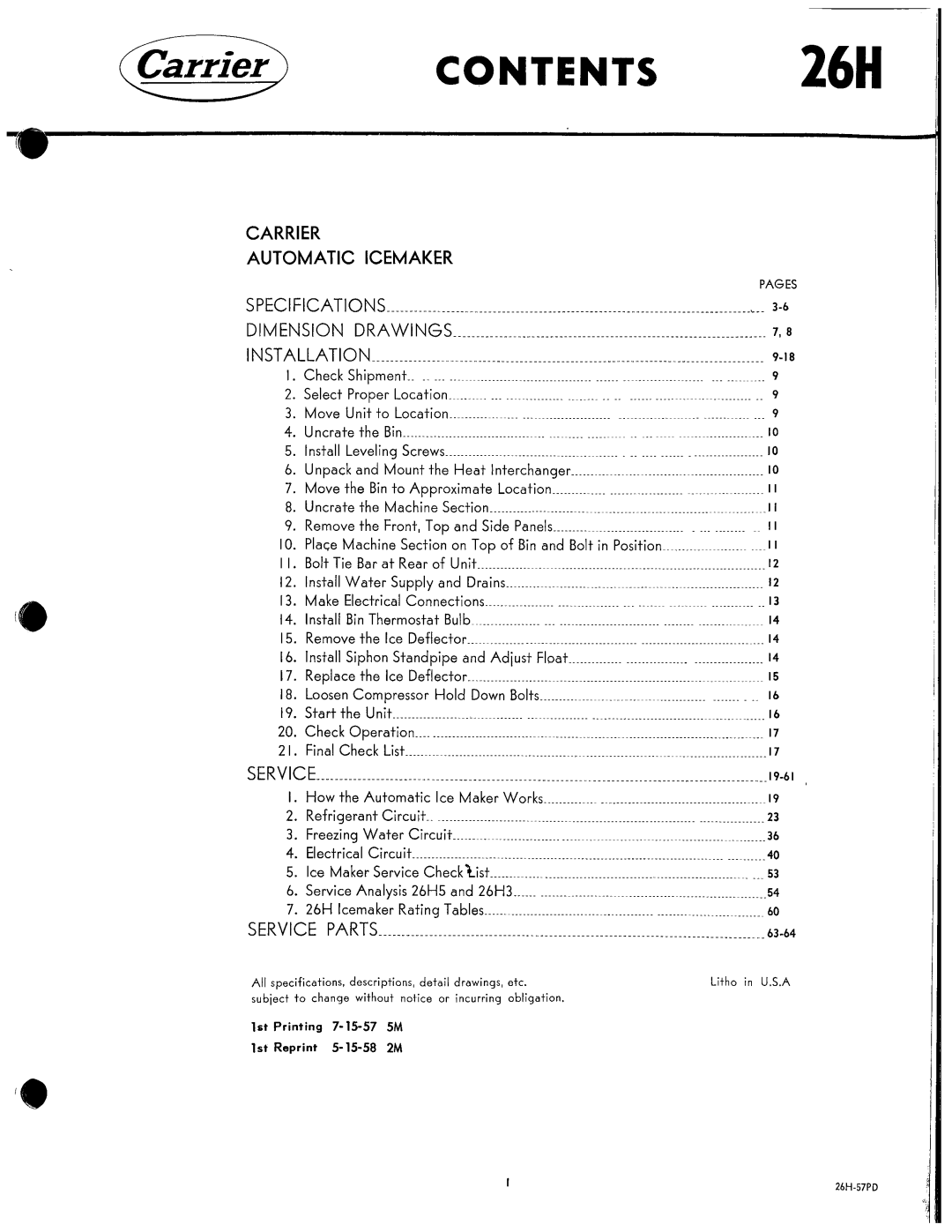 Carrier 26H manual 