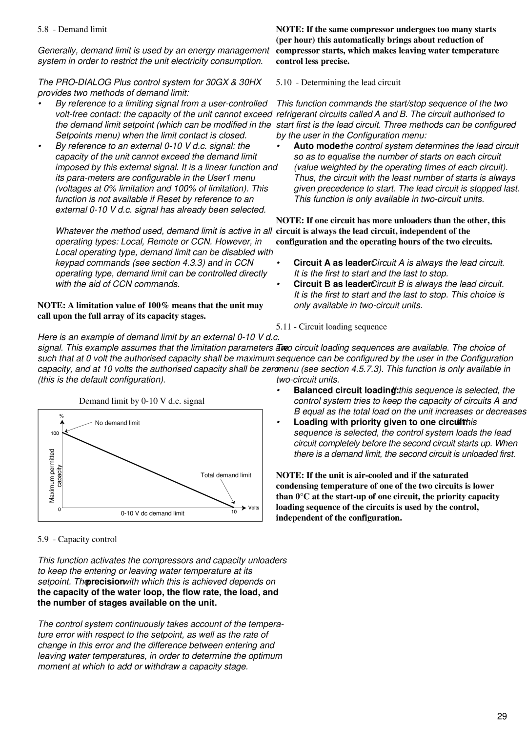 Carrier 30GK manual Demand limit by 0-10 V d.c. signal, Capacity control, Determining the lead circuit 