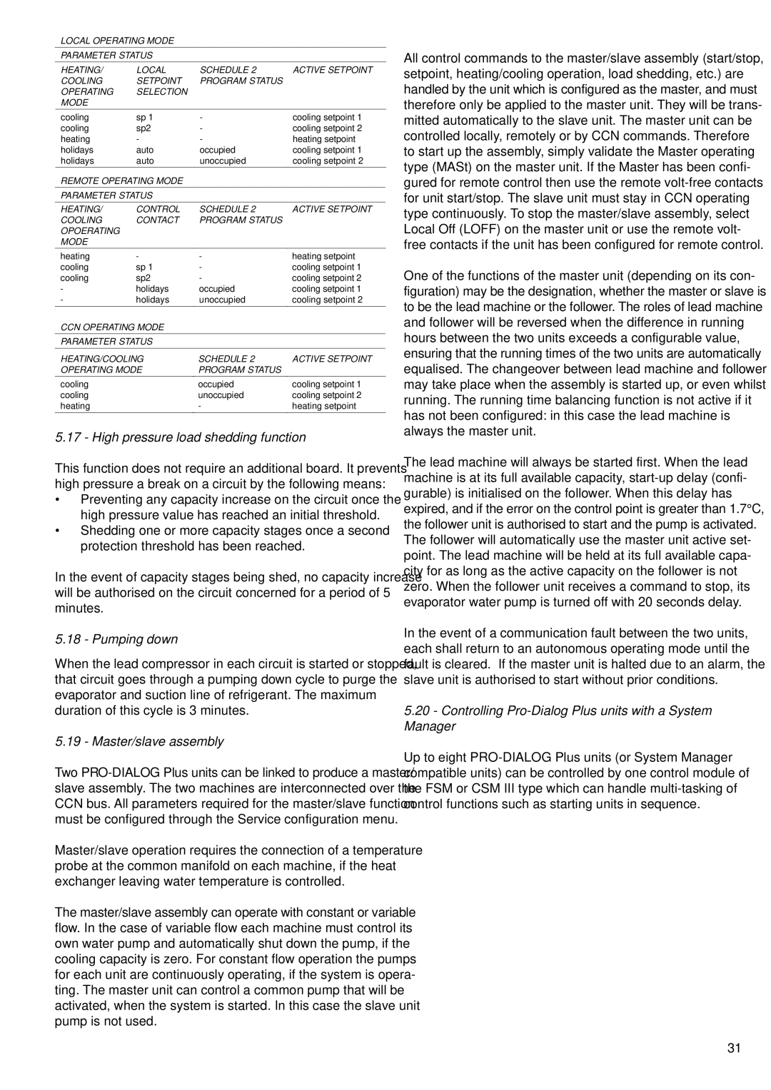 Carrier 30GK manual High pressure load shedding function, Pumping down, Master/slave assembly 