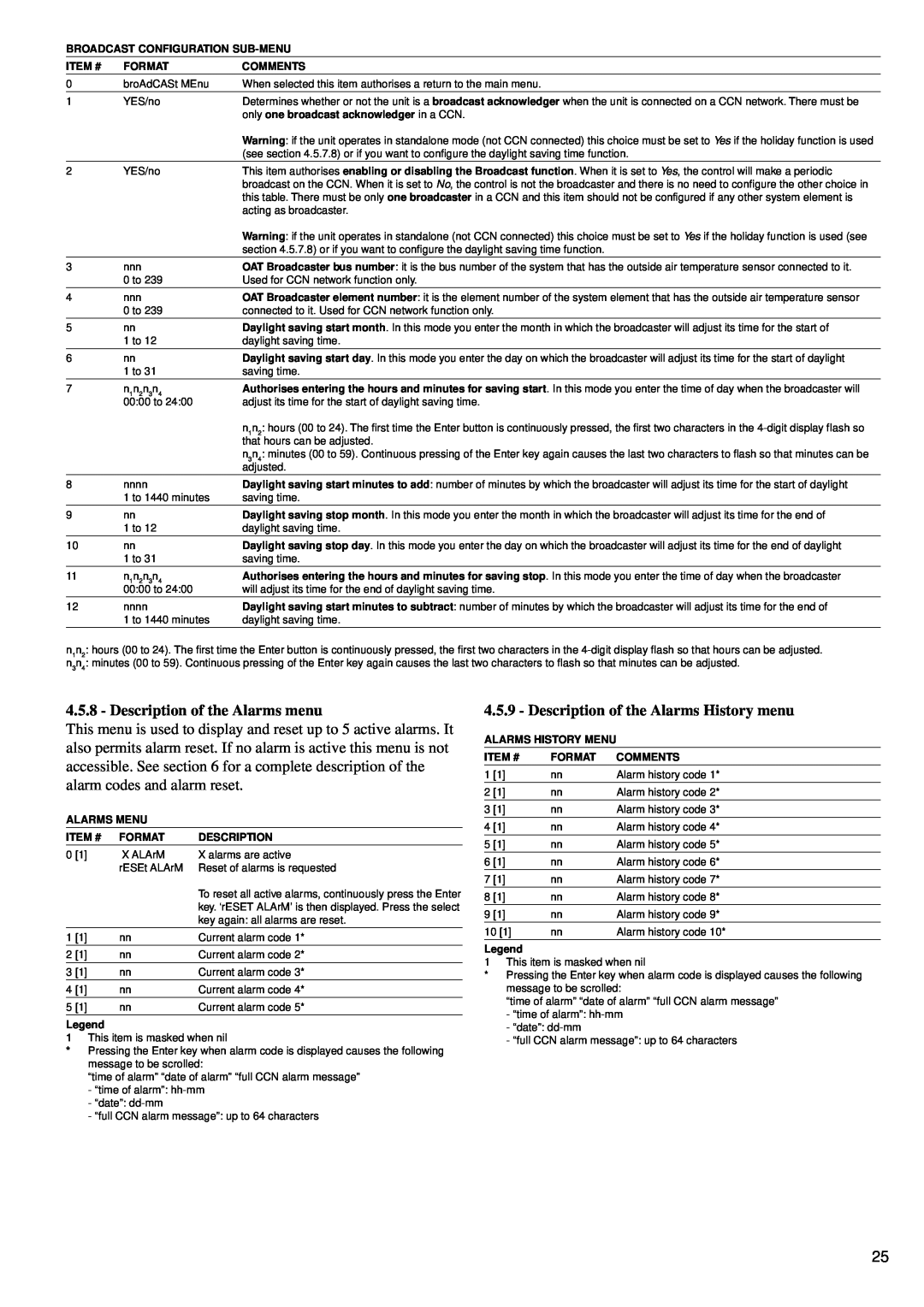 Carrier 30GK manual Description of the Alarms menu, Description of the Alarms History menu 