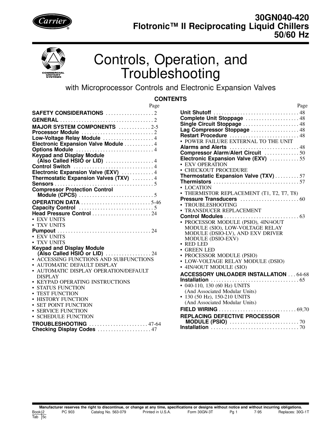 Carrier 30GN040-420 operating instructions Controls, Operation, Troubleshooting 