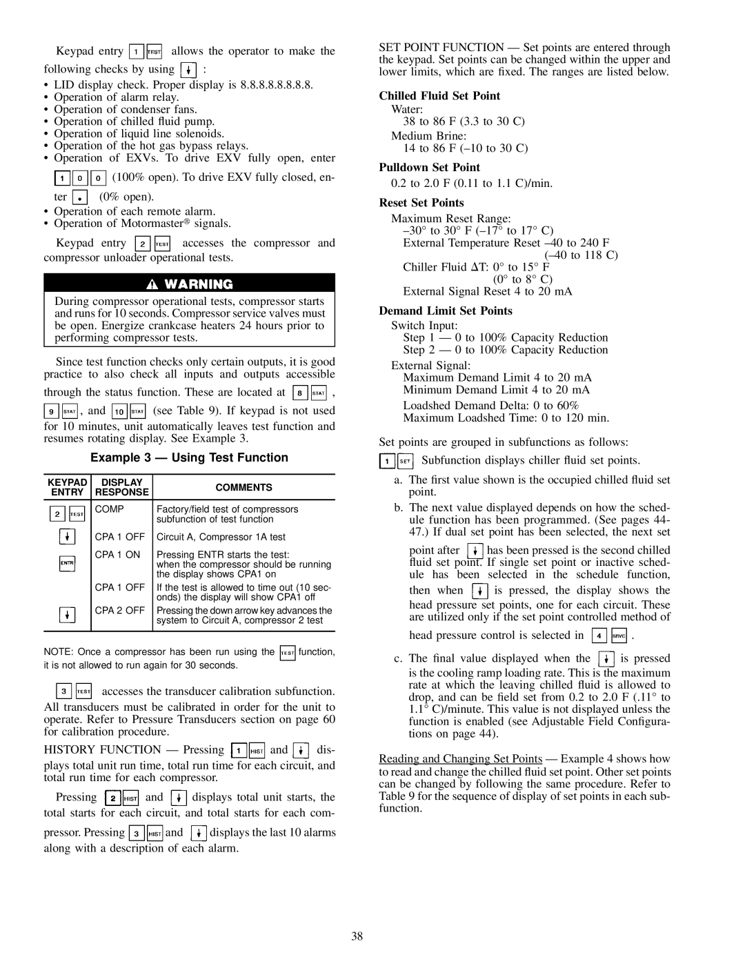 Carrier 30GN040-420 operating instructions Example 3 Ð Using Test Function, Reset Set Points 