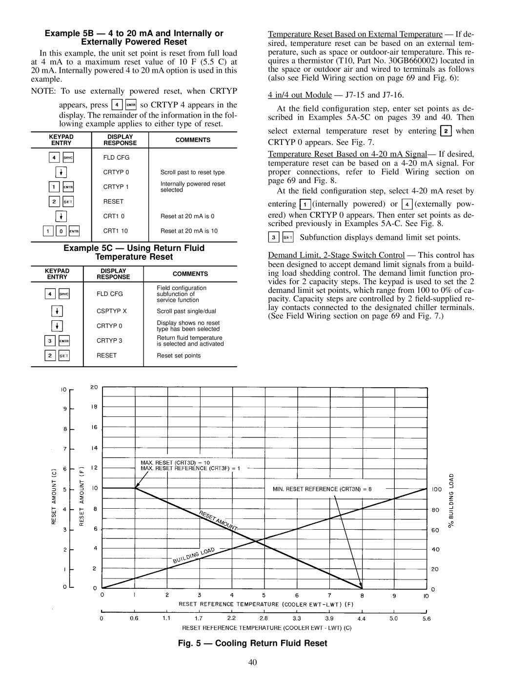 Carrier 30GN040-420 Example 5C Ð Using Return Fluid Temperature Reset, Keypad Display Comments Entry Response 