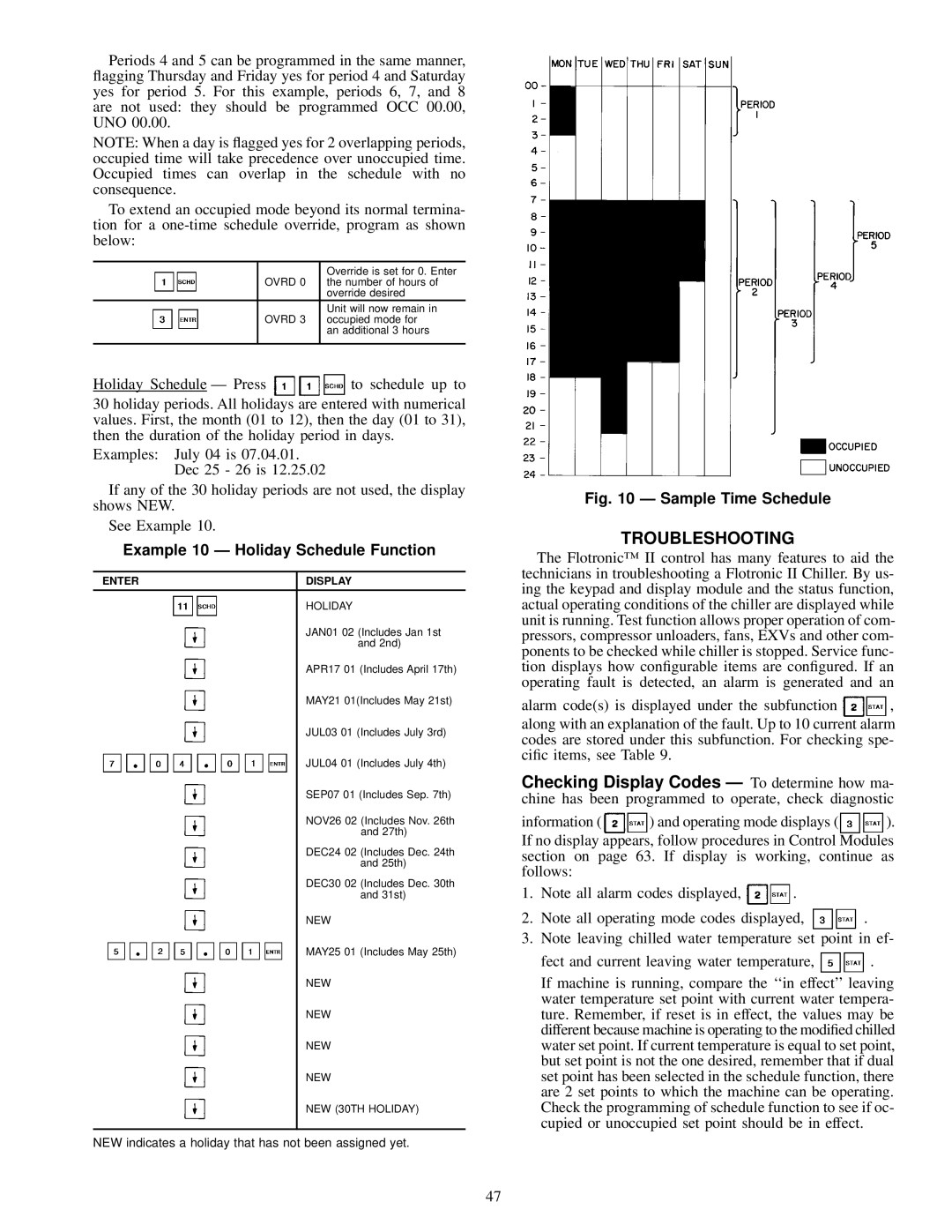 Carrier 30GN040-420 operating instructions Example 10 Ð Holiday Schedule Function, Enter Display 