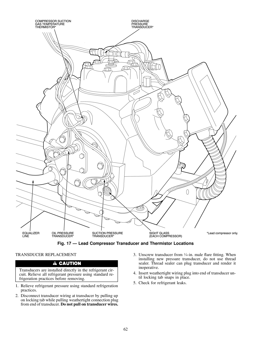 Carrier 30GN040-420 operating instructions Lead Compressor Transducer and Thermistor Locations 