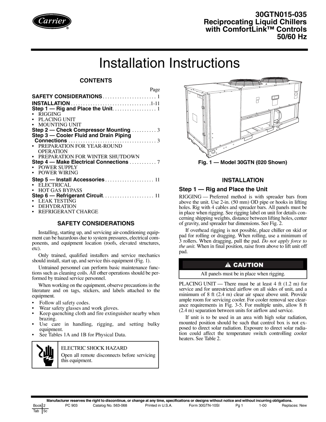 Carrier 30GTN015-035 installation instructions Installation Instructions 