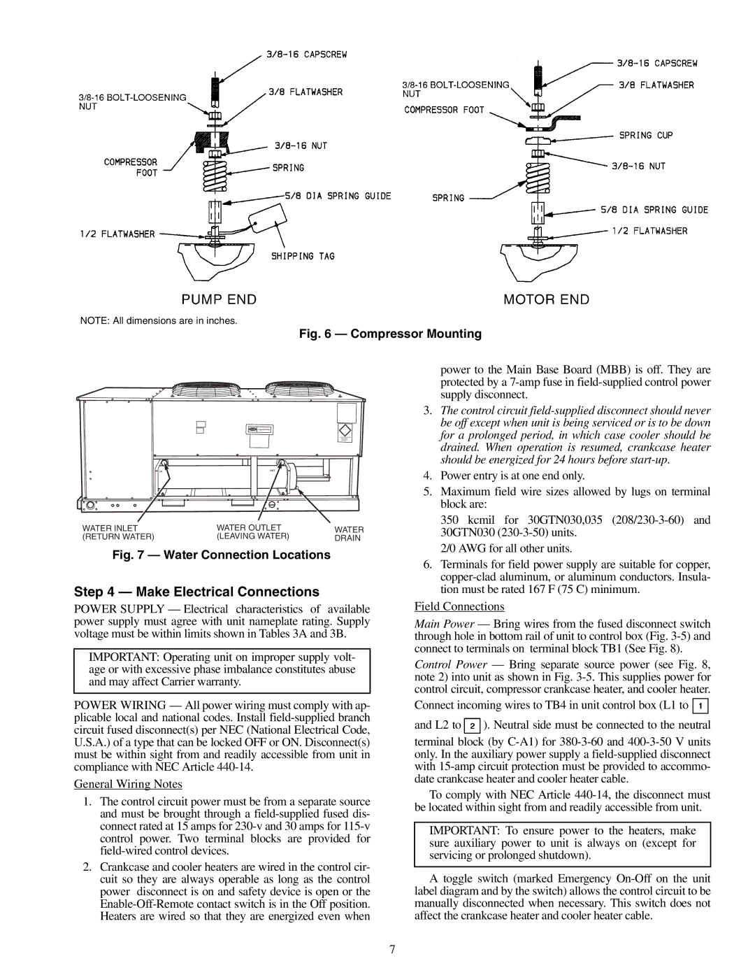 Carrier 30GTN015-035 installation instructions Make Electrical Connections, Compressor Mounting 