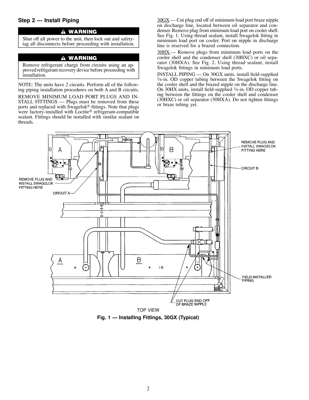 Carrier 30GX080-176, 30HX076-271 installation instructions Install Piping, Installing Fittings, 30GX Typical 