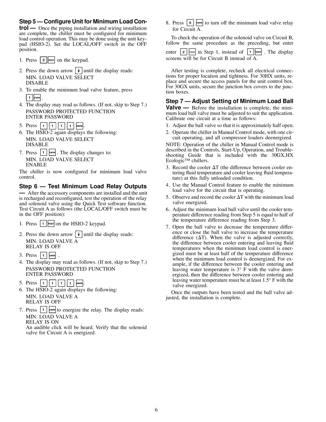 Carrier 30GX080-176, 30HX076-271 Congure Unit for Minimum Load Con, Test Minimum Load Relay Outputs 