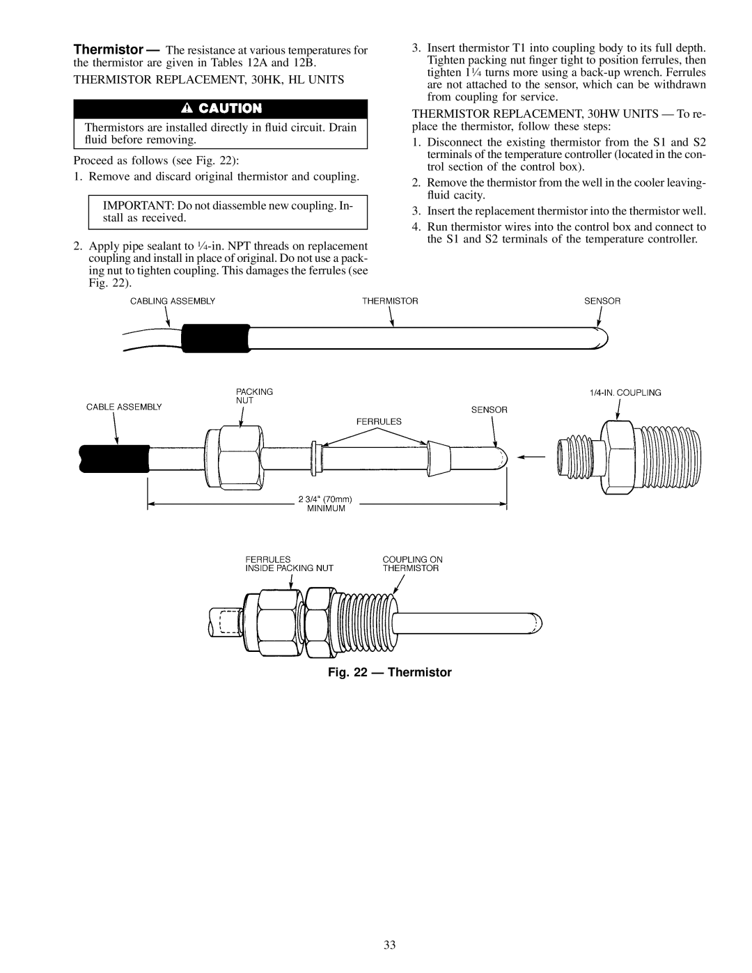 Carrier 30HL050, 30HW018-040, 30HK040-060 specifications Thermistor REPLACEMENT, 30HK, HL Units 