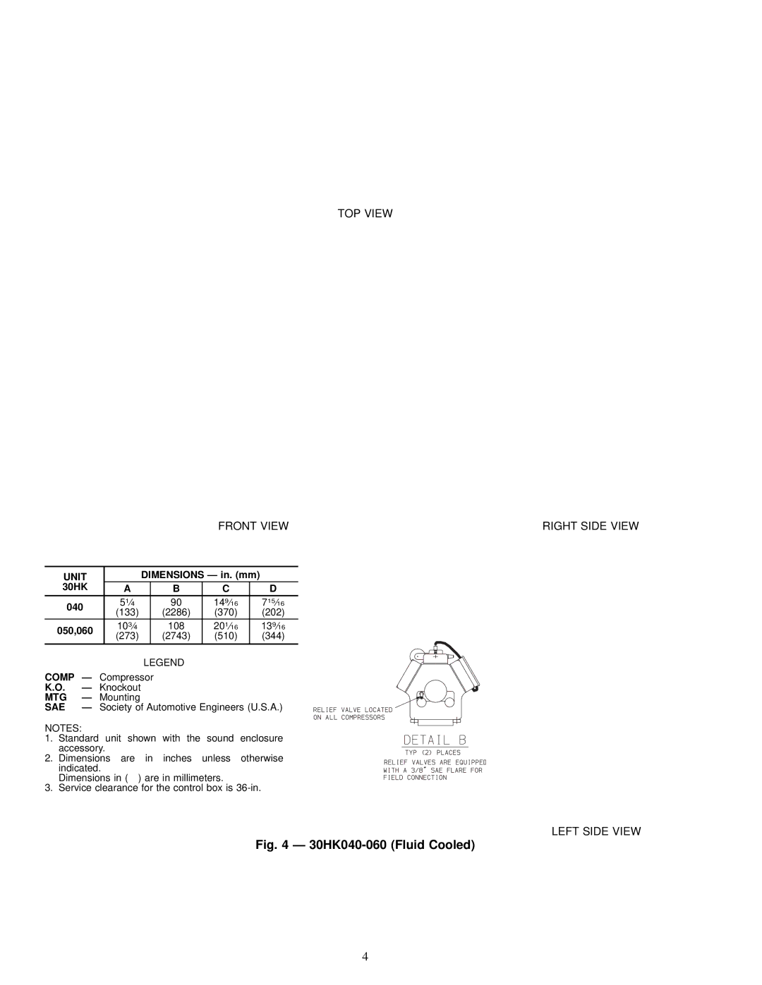 Carrier 30HW018-040, 30HL050, 30HK040-060 specifications TOP View, Left Side View, Unit, Sae 