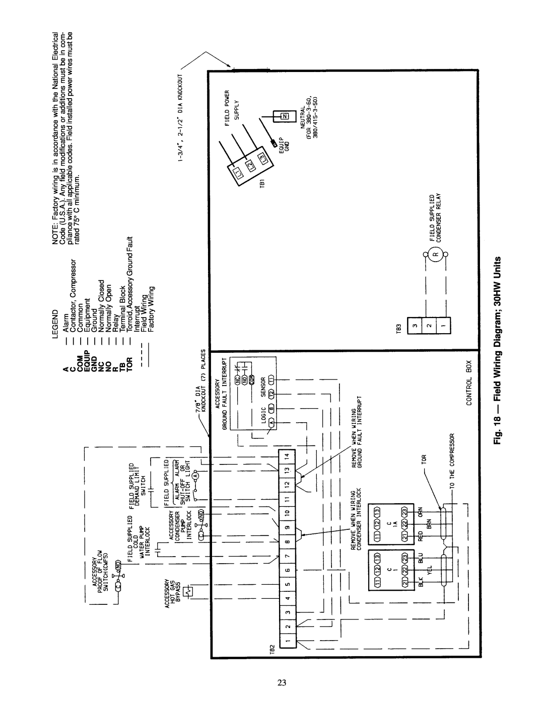 Carrier 30HK040-060, 30HW018-040 Ð Field Wiring Diagram 30HW Units, R Ð Relay, Interrupt Field Wiring Factory Wiring 