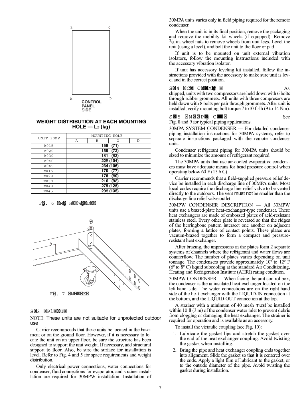 Carrier 30MPA installation instructions Place the Unit 