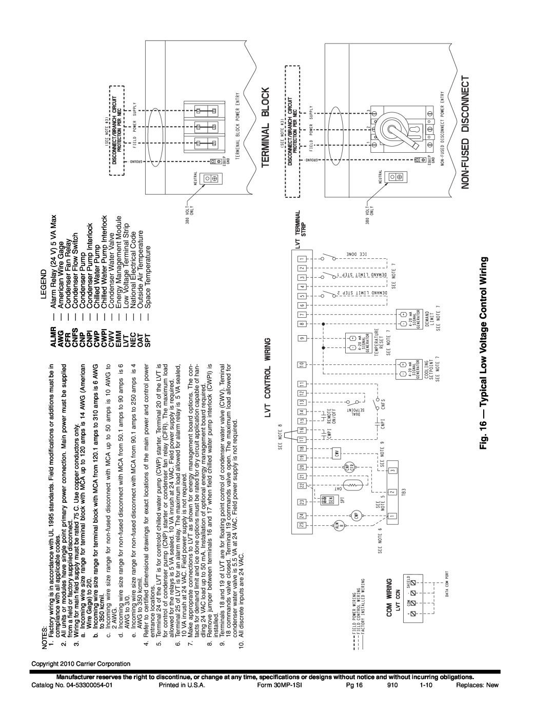 Carrier 30MPA installation instructions a30-5039, Typical Low Voltage Control Wiring 